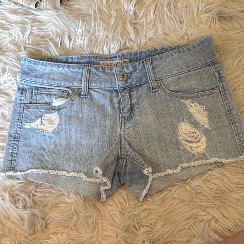 Guess Blue Jean Shorts with Distressed Details